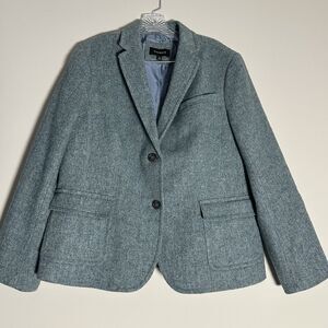 Talbots Women’s Herringbone Blue Tweed Blend Wool Blazer Size 16 Striped Lining